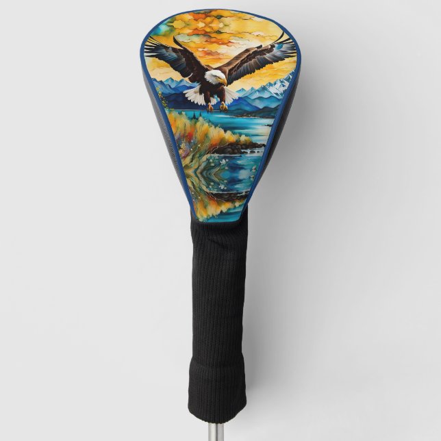 Bald-Adler-Jagd auf Wildblumen Golf Headcover (Vorderseite)