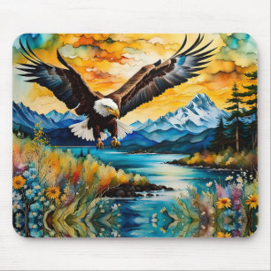 Bald-Adler-Jagd auf Wildblumen Mousepad