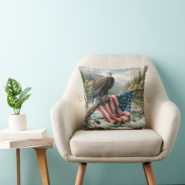 Bald-Adler mit amerikanischer Flagge auf Baumzweig Kissen