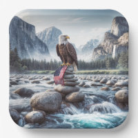 Bald Adler mit amerikanischer Flagge auf einem Cai
