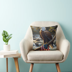 Bald-Adler mit amerikanischer Flagge auf einer Zwe Kissen