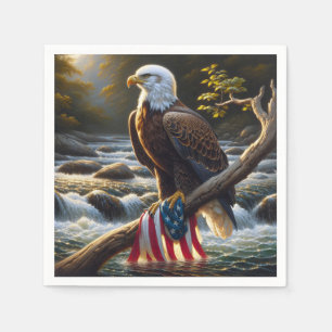 Bald-Adler mit amerikanischer Flagge auf einer Zwe Serviette