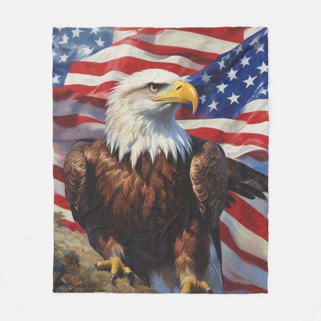 Bald Adler mit amerikanischer Flagge Fleecedecke (Vorderseite)