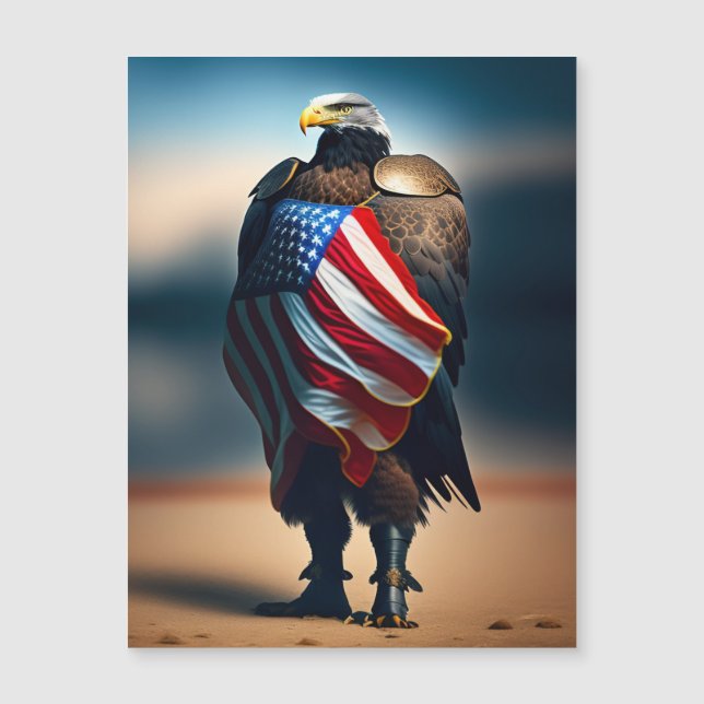 Bald-Adler mit Rüstung, die eine amerikanische Fla Magnetkarte (Vorderseite)