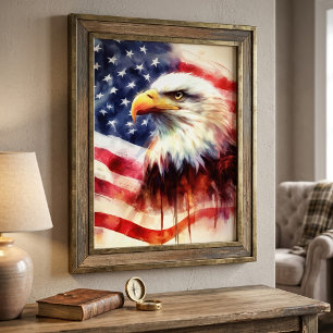Bald-Adler mit USA-Flagge Fotodruck