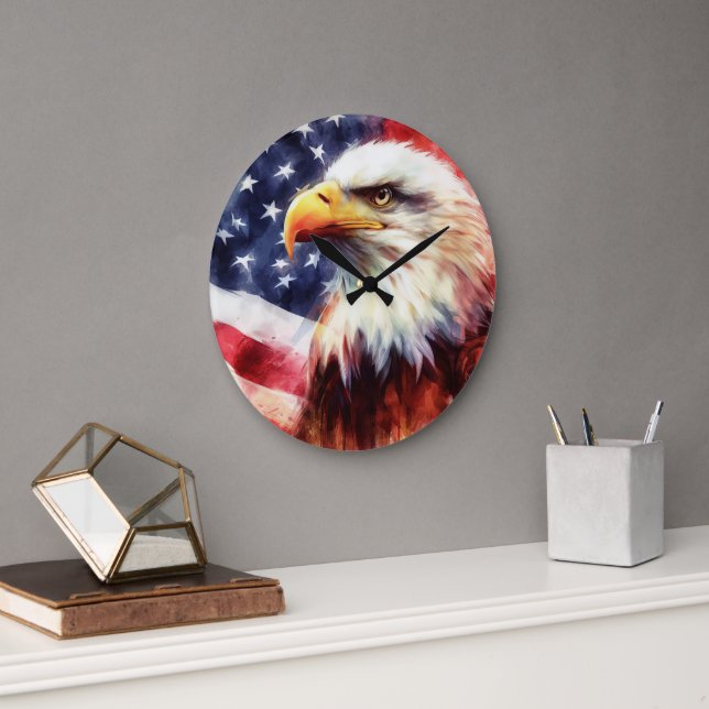 Bald-Adler mit USA-Flagge Große Wanduhr (Büro)