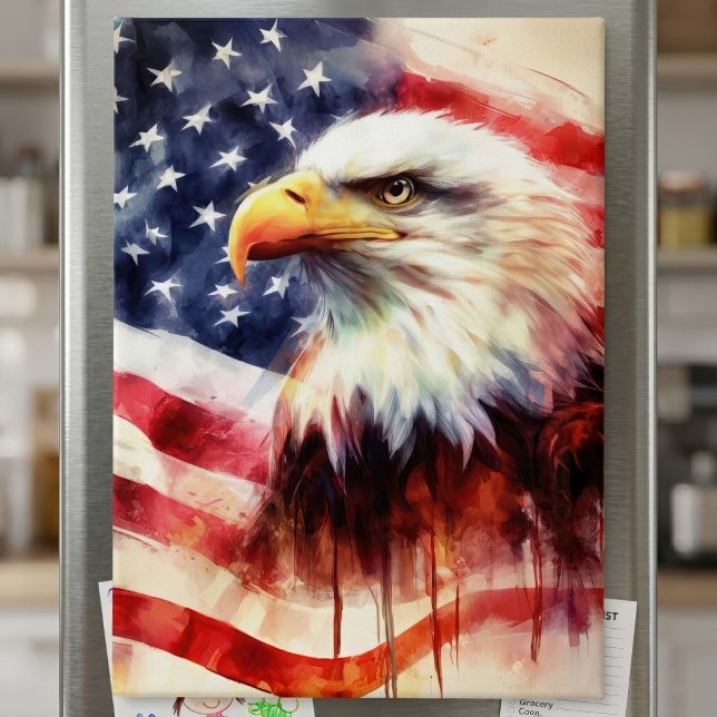 Bald-Adler mit USA-Flagge Magnet (Majestic Bald Eagle Portrait with American Flag. Magnet)