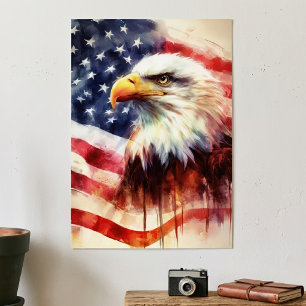 Bald-Adler mit USA-Flagge Poster