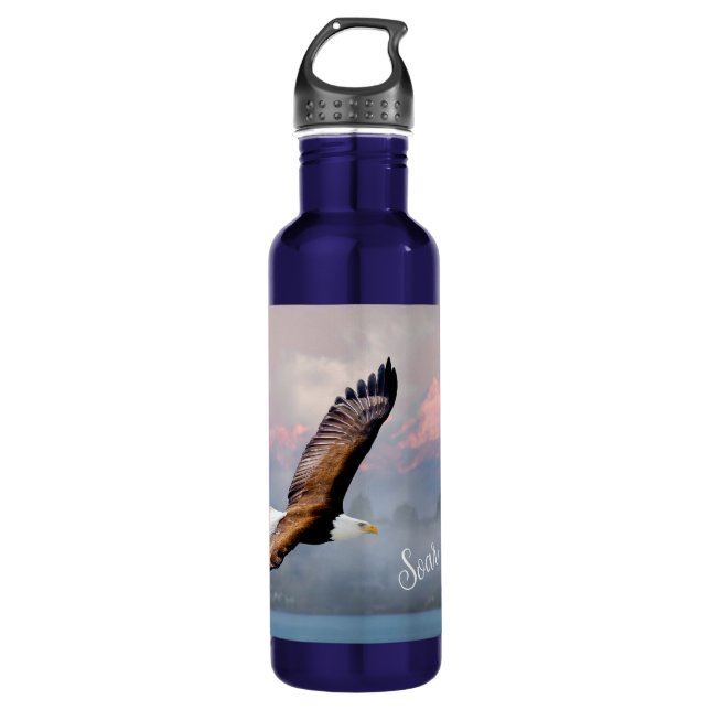 Bald Adler steigt über Gebirgslandschaft Edelstahlflasche (Vorderseite)
