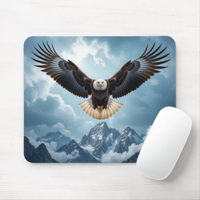 Bald-Adler stürzt über Bergspitzen Mousepad (Mit Mouse)