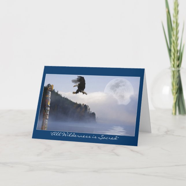 Bald Adler, Totem Pole und Super Moon Grußkarten Karte (Vorderseite)