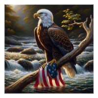 Bald Adler und Amerikanische Flagge auf einer Baum