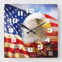 Bald Adler und die Uhr der amerikanischen Flag Squ