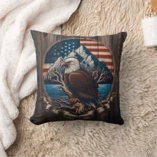 Bald Adler von Berg und amerikanischer Flagge Kissen
