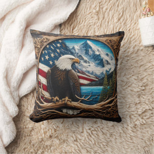 Bald Adler von Bergen und amerikanischer Flagge Kissen