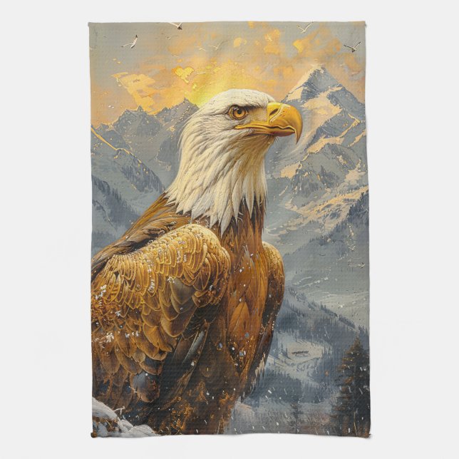 Bald-Adler-Wasserfarbengebirge Geschirrtuch (Vertikal)