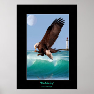 Bald Adler, Waves & Lighthouse Art Poster