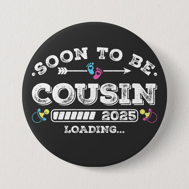 Bald auf Cousin 2025 Ladungsrunde Button (Vorderseite)