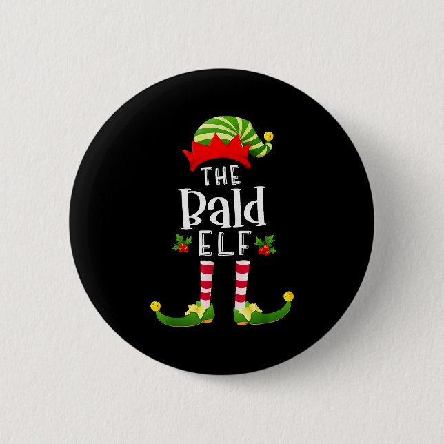 Bald Christmas Elf Matching Pajama X-mas Party  Button (Vorderseite)