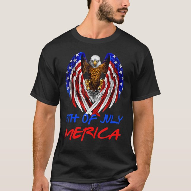 Bald Eagle 4. Juli Merica American Flag Patrio T-Shirt (Vorderseite)