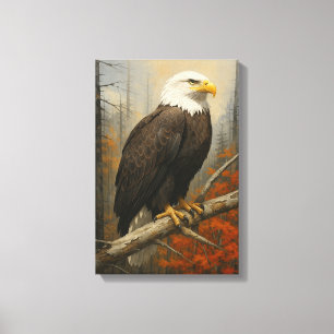 Bald Eagle am Zweig im Herbstwald Leinwanddruck