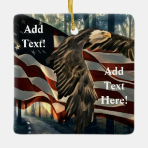 Bald Eagle American Flag Country Road Keramik Orna Keramikornament