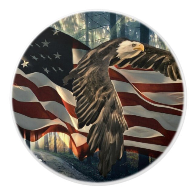 Bald Eagle American Flag Country Road Keramikknauf (Vorderseite)