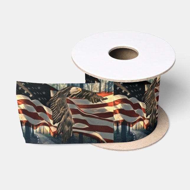 Bald Eagle American Flag Country Road Satinband (Spule)