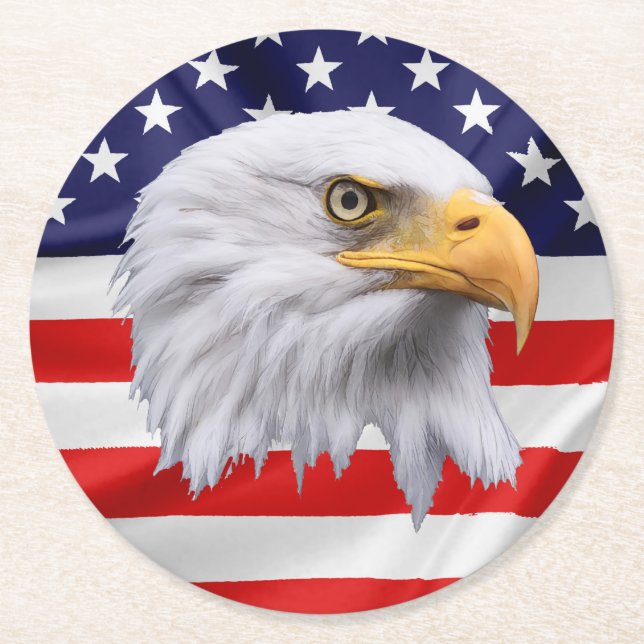 Bald Eagle atemberaubendes patriotisches Geschenk Runder Pappuntersetzer (Vorderseite)