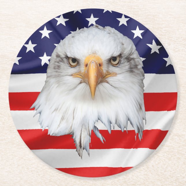 Bald Eagle attraktives patriotisches Geschenk Runder Pappuntersetzer (Vorderseite)