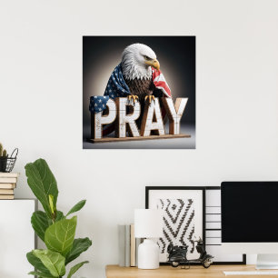 Bald Eagle auf einem Bettenschild Poster