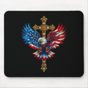 Bald Eagle Christlich Faith Ctoss Usa Flag Patriot Mousepad
