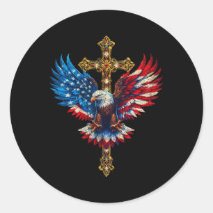 Bald Eagle Christlich Faith Ctoss Usa Flag Patriot Runder Aufkleber