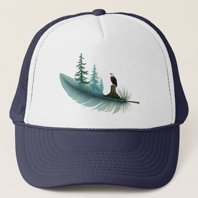 Bald Eagle Feather and Trees Truckerkappe (Vorderseite)