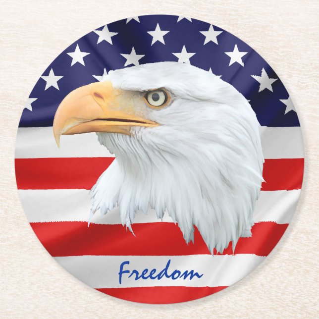 Bald Eagle Freedom anpassbar Runder Pappuntersetzer (Vorderseite)