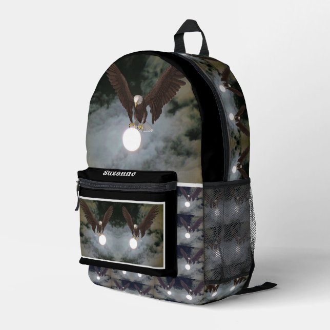 Bald Eagle Full Moon Fantasie Personalisiert Bedruckter Rucksack (Rückseitige Ecke Rechts)