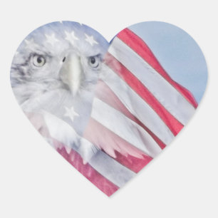 Bald Eagle Head & American Flag Herz-Aufkleber