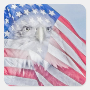 Bald Eagle Head & American Flag Quadratischer Aufkleber