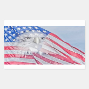 Bald Eagle Head & American Flag Rechteckiger Aufkleber