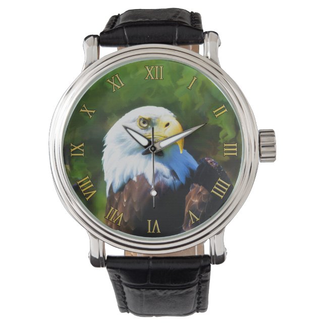 Bald Eagle in Sonnenlicht Malerei Armbanduhr (Vorderseite)