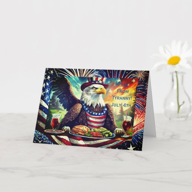 Bald Eagle Juillet 4, 5" x 7" Carte de voeux pliée (Petite plante)