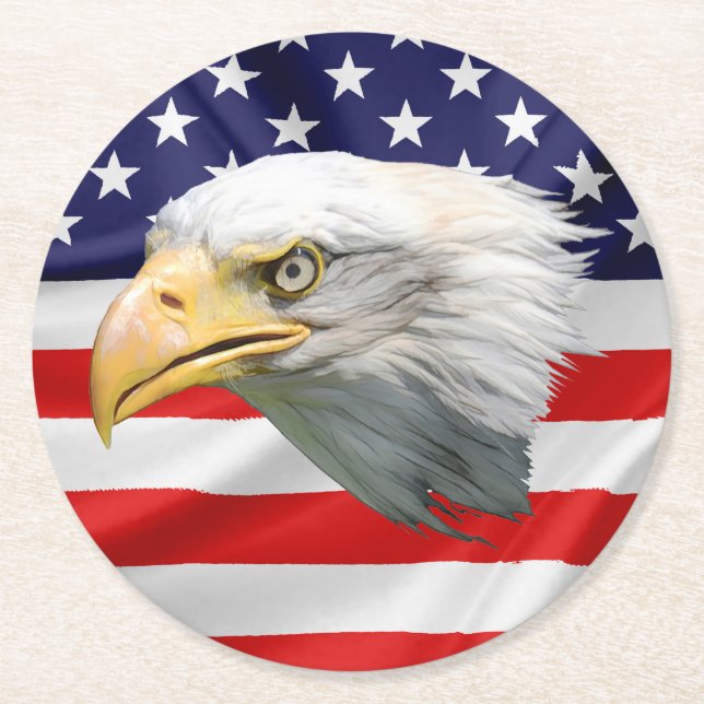 Bald Eagle klassisches patriotisches Geschenk Runder Pappuntersetzer (Vorderseite)