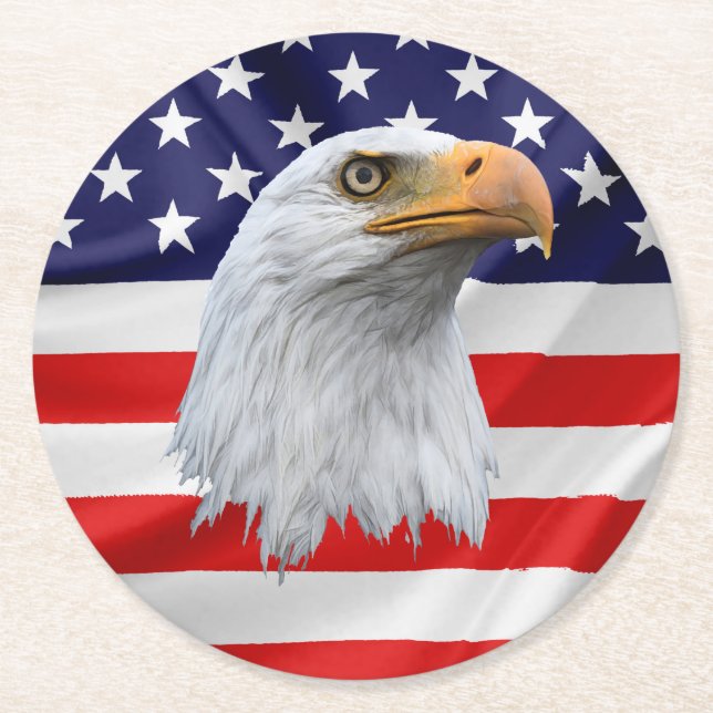 Bald Eagle liebliches patriotisches Geschenk Runder Pappuntersetzer (Vorderseite)