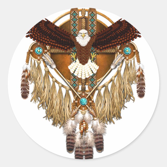 Bald Eagle Mandala - überarbeitet Runder Aufkleber (Vorderseite)