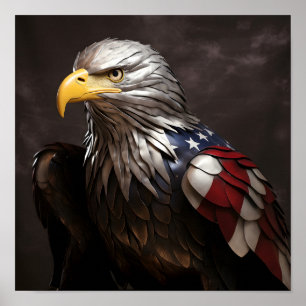 Bald Eagle Metallskulptur mit amerikanischer Flagg Poster