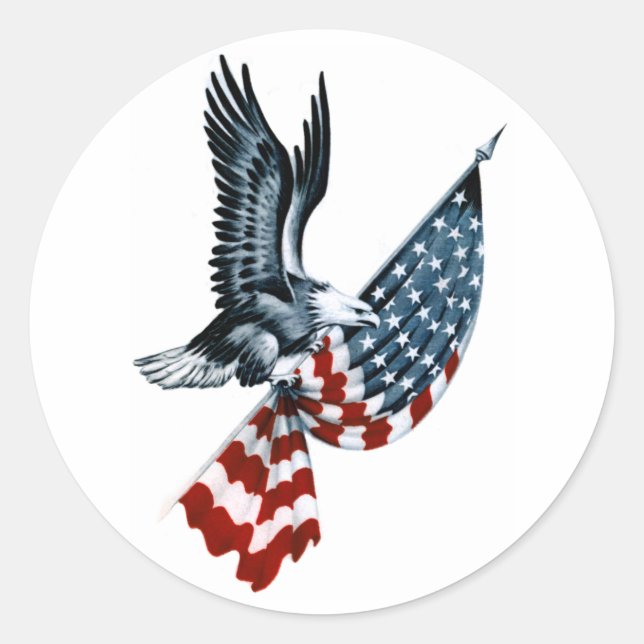 Bald Eagle mit amerikanischer Flagge Runder Aufkleber (Vorderseite)