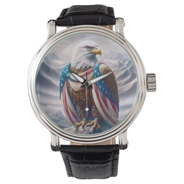 Bald Eagle mit einer amerikanischen Tränenflagge Armbanduhr (Vorderseite)