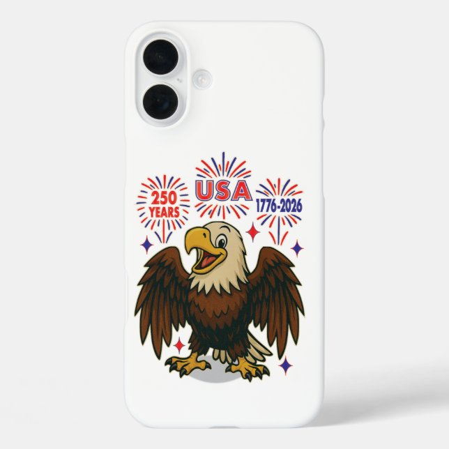 Bald Eagle mit Fireworks- USA 250 Years 1776-2026 iPhone 16 Plus Hülle (Rückseite)