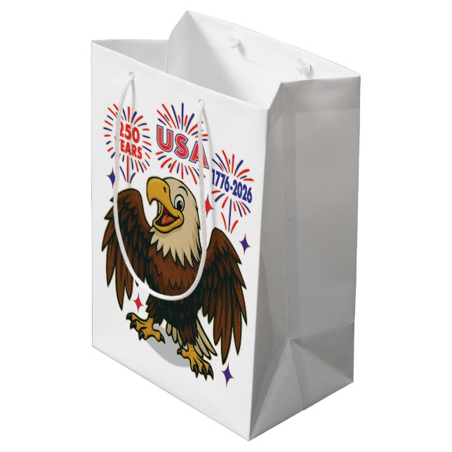 Bald Eagle mit Fireworks- USA 250 Years 1776-2026 Mittlere Geschenktüte (Rückseite Schrägansicht)