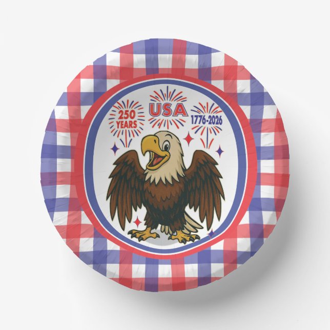 Bald Eagle mit Fireworks- USA 250 Years 1776-2026 Pappteller (Vorderseite)